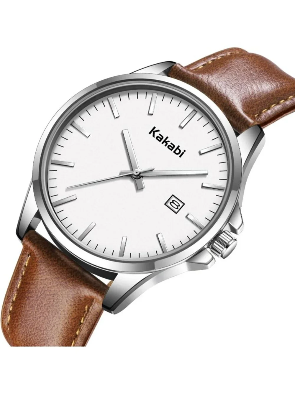 Men's Brown White Minimalist Fashion Leather Strap Classic Analog Quartz Watch